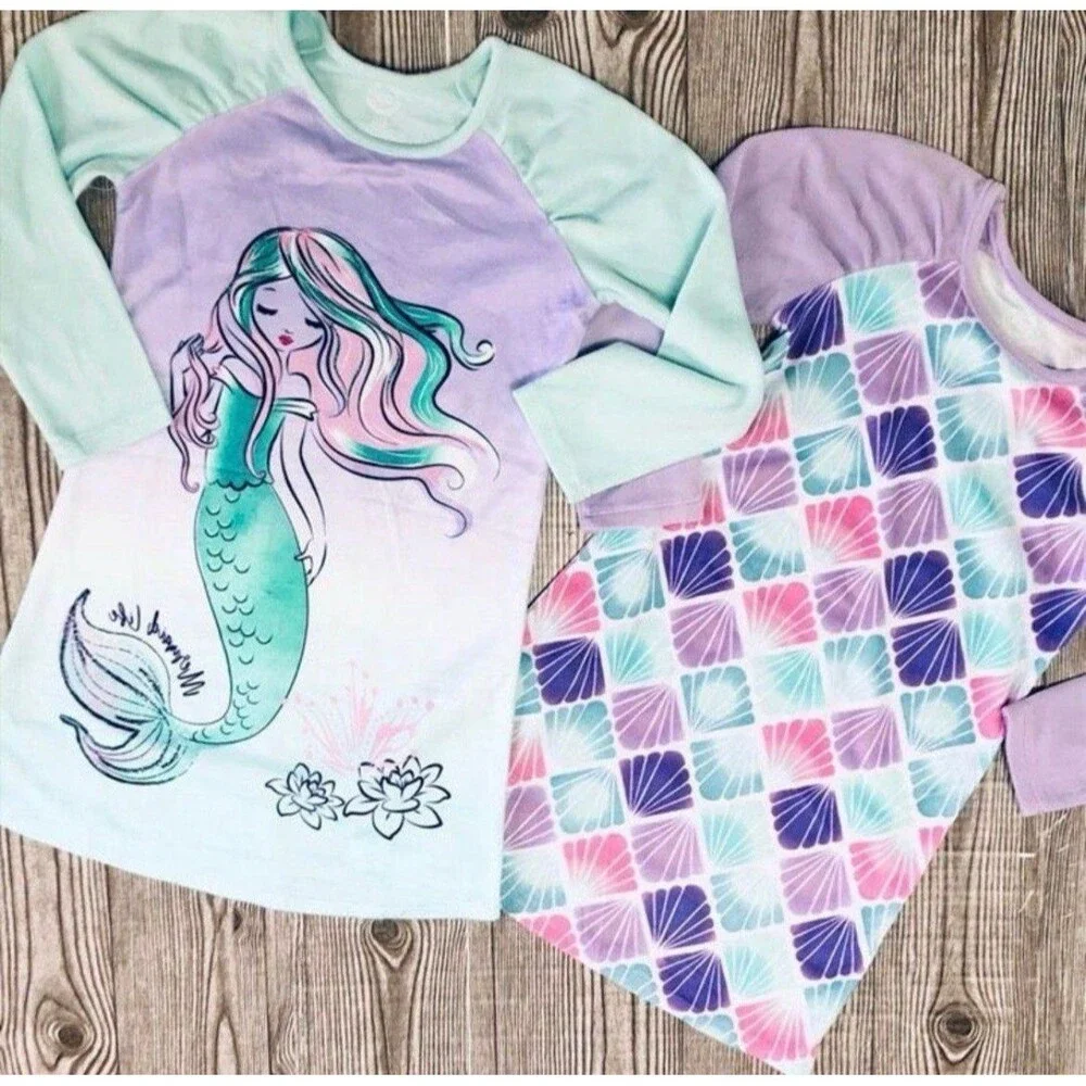 Girls Fleece Long Sleeve Nightgown pajama bundle 2-Pack size XS 4-5
